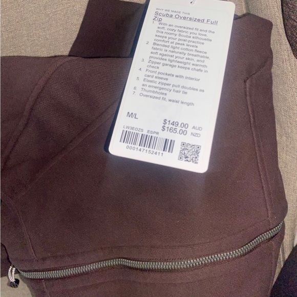 NWT Lululemon espresso oversized full zip scuba M/L RARE Only one on here! - Picture 5 of 6